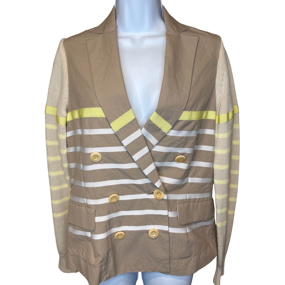 Sacai Luck Women Tan Striped Knit Sleeve Blazer Sz 3/L Japanese Fashion High End